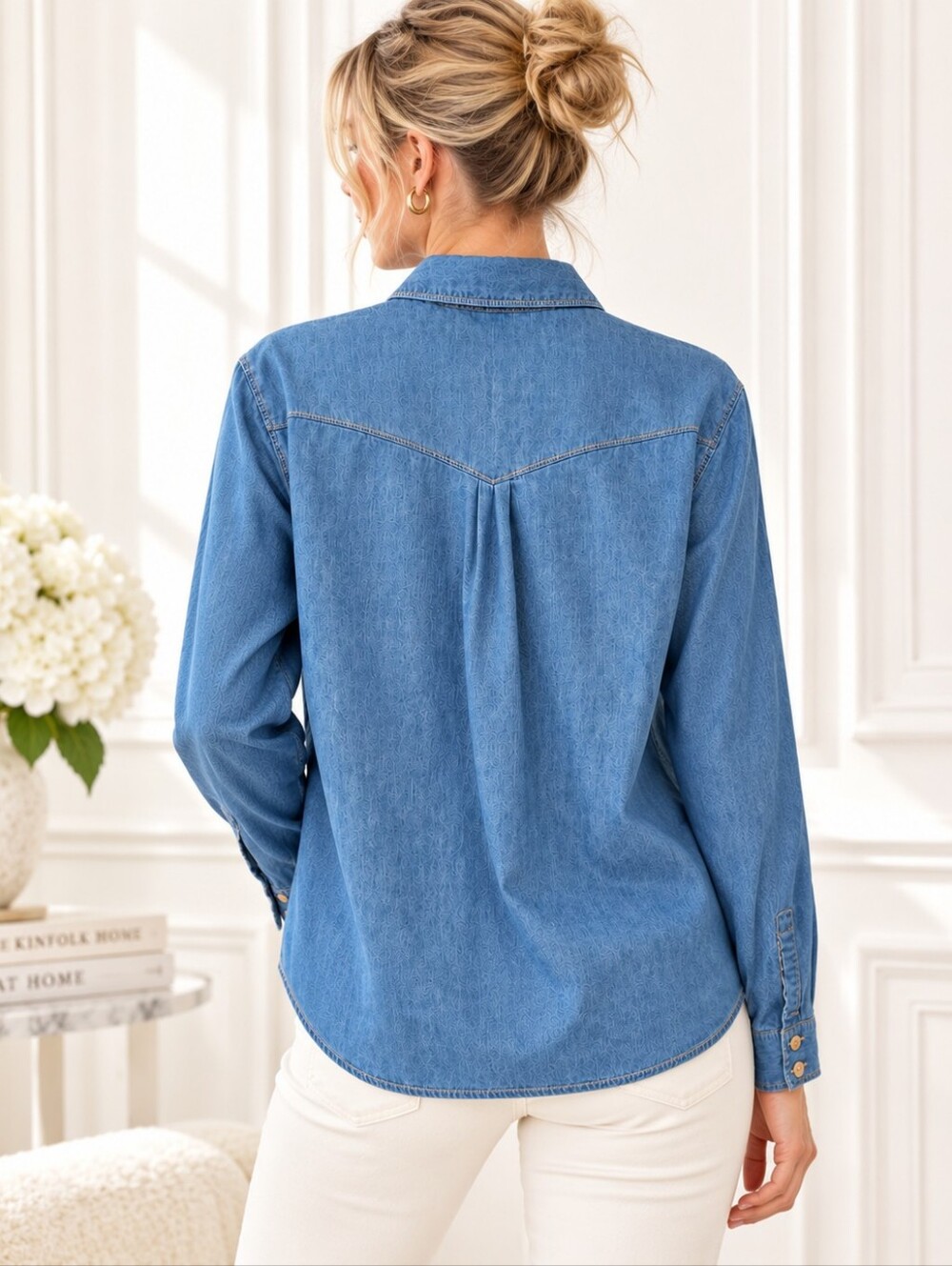 Route 66 Blue Denim Western Button Front Shirt Blouse| 100% Cotton | Size: Large - Picture 3 of 9